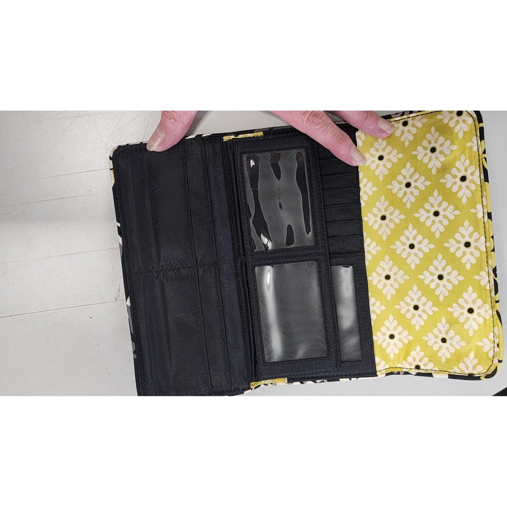 Vera Bradley Tri-fold Wallet Womens OS Black Yellow Excellent - Picture 4 of 6